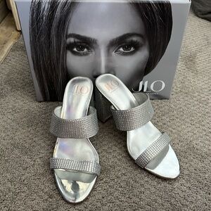 JLO silver brita heels Sz 7.5 (38)